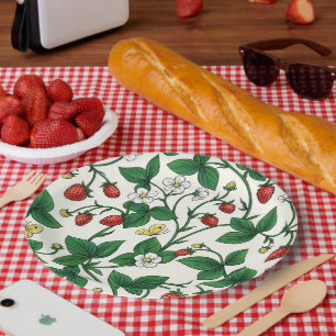 Plato De Papel Fresas silvestres rojas/amarillas/verdes/blanco ap