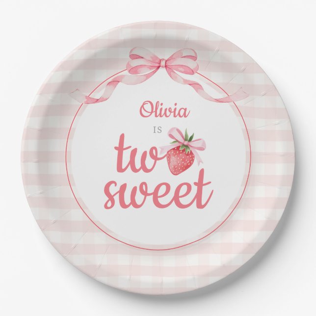 Plato De Papel Fresas Two Sweet 2do Cumpleaños (Anverso)