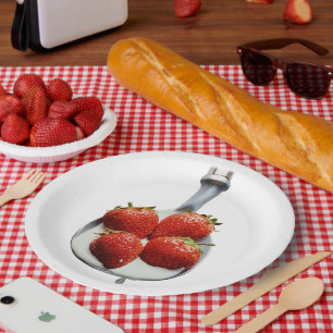 Plato De Papel Fresas y Crema.