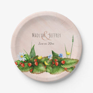 Plato De Papel Fresas y flores silvestres pradera boda