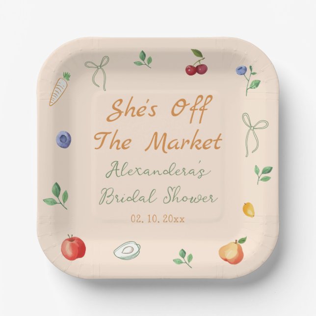 Plato De Papel Fresca salida al mercado Despedida de soltera (Anverso)