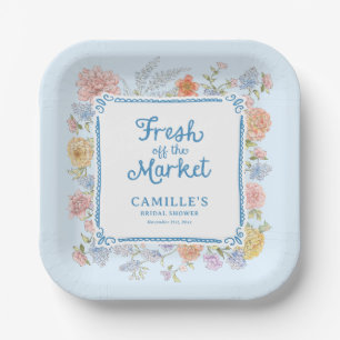 Plato De Papel Fresco azul fuera de la ducha de novia en el merca