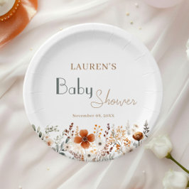 Plato De Papel Fresco Boho de Flor Silvestre Género Neutral Baby 