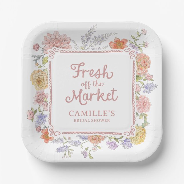 Plato De Papel Fresco de la mano del mercado despoja a las novias (Anverso)