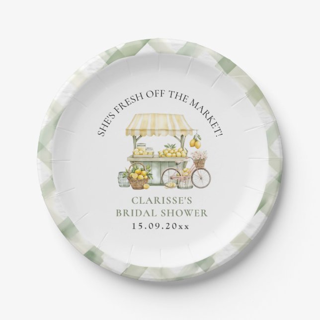 Plato De Papel Fresco Del Mercado Citrus De Verano Ducha Bridal (Anverso)