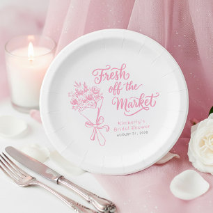 Plato De Papel Fresco del mercado Pink Garden Despedida de solter