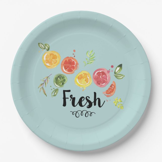 Plato De Papel Fresco - Frutas cítricas en acuarela (Anverso)