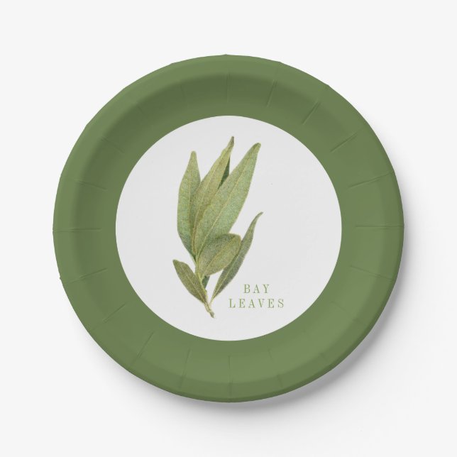 Plato De Papel FRESH BAY LEAVES 7" Placas de papel redondo - Verd (Anverso)