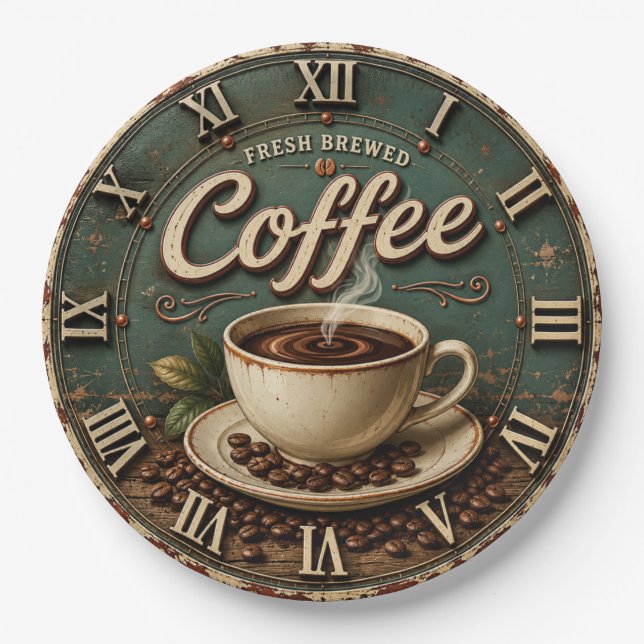 Plato De Papel Fresh Brewed Coffee Rustic Farmhouse (Anverso)