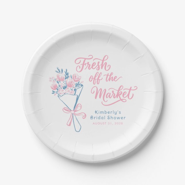 Plato De Papel Fresh Off The Market Dusty Blue Pink Bridal Shower (Anverso)