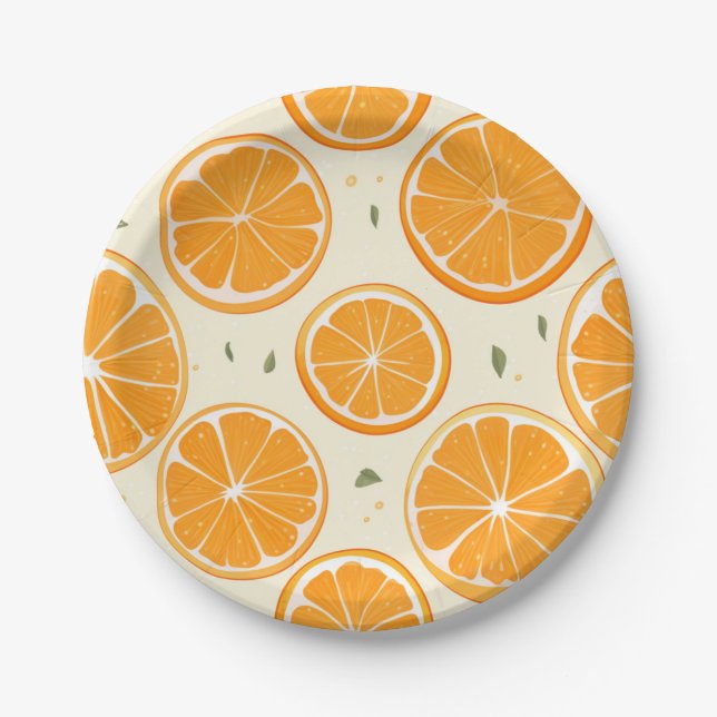 Plato De Papel Fresh Orange Slice Pattern – Bright Citrus Fruit (Anverso)