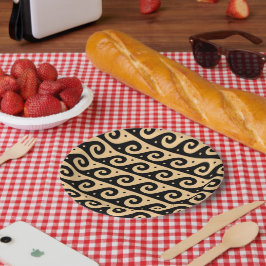 Plato De Papel Fret griego, patrón de onda mediterránea, marrón