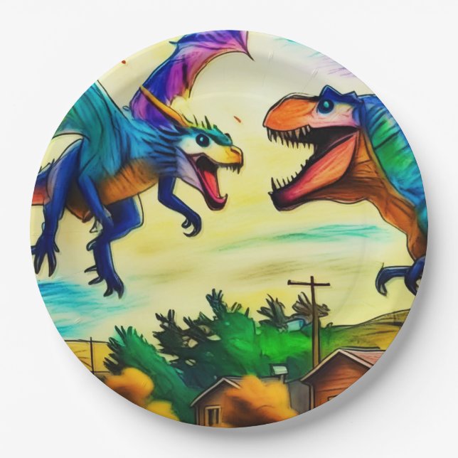 Plato De Papel Friendly Encounter - Dragon and Dinosaur (Anverso)