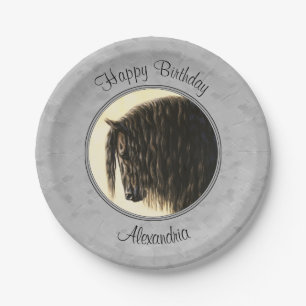 Plato De Papel Friesian Draft Horse Silver Gray