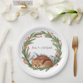 Plato De Papel Frío fuera de Woodland Fox Winter Baby Shower