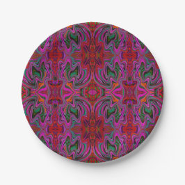 Plato De Papel Frio Patrón Ondulado Magenta, Rojo y Verde Trippy