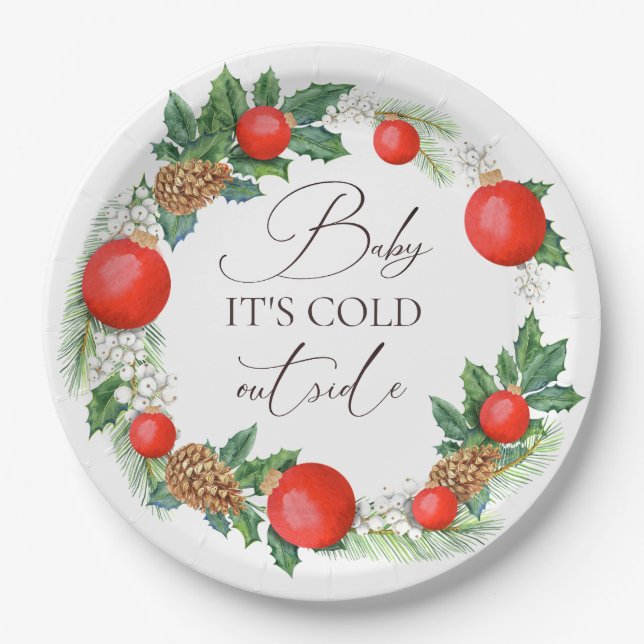 Plato De Papel Fríos Navidades externos Wreath Winter Baby Shower (Anverso)