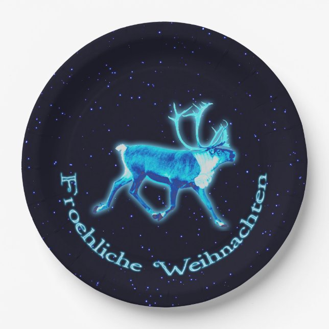 Plato De Papel Froehliche Weihnachten - Blue Caribou (Reno) (Anverso)