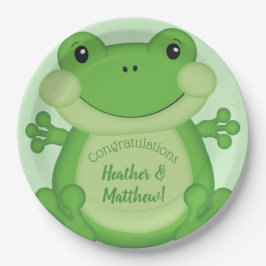 Plato De Papel Frog Baby Shower Green