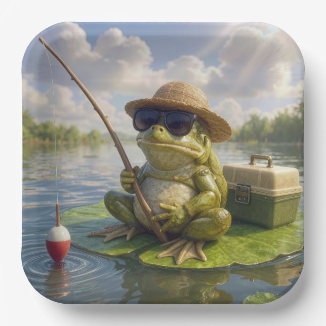 Plato De Papel Frog Fishing From a Lily Pad (Anverso)