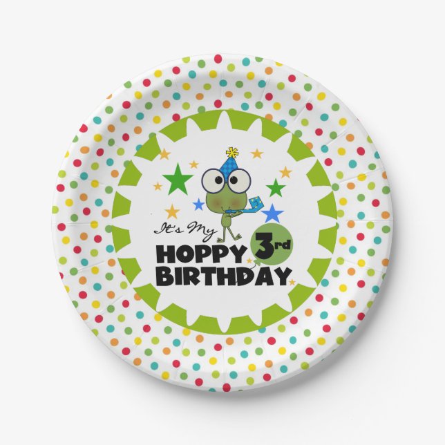 Plato De Papel Frog Hoppy 3 Birday Paper Plates (Anverso)