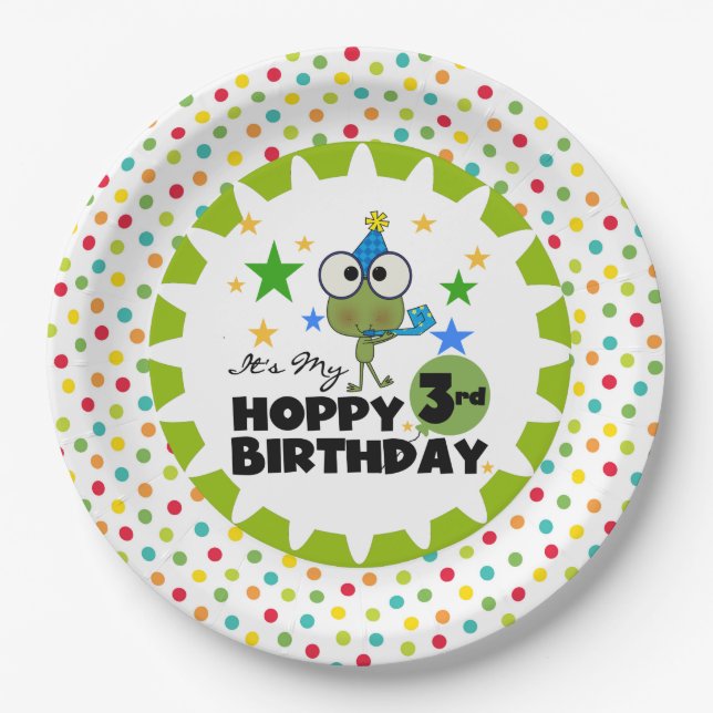 Plato De Papel Frog Hoppy 3 Birday Paper Plates (Anverso)