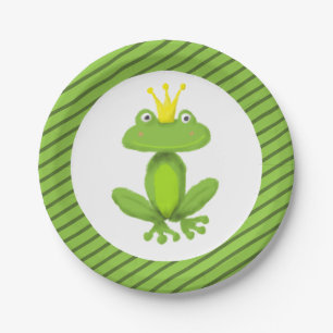 Plato De Papel Frog Prince Fairy Tale Green Stripe Cute Funny