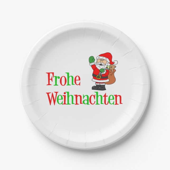 Plato De Papel Frohe Weihnachten Navidades alemanes Santa (Anverso)