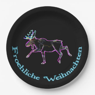 Plato De Papel Froliche Weihnachten - Moose eléctrico