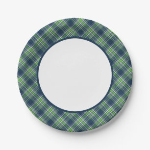 Plato De Papel Frontera deportiva azul y verde clara de la tela