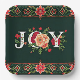 Plato De Papel frontera floral de JOY navidad