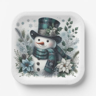 Plato De Papel Frosted Joy and Evergreen Whispers