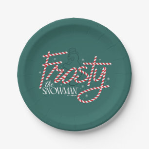 Plato De Papel Frosty el logo de Snowman Candy Cane