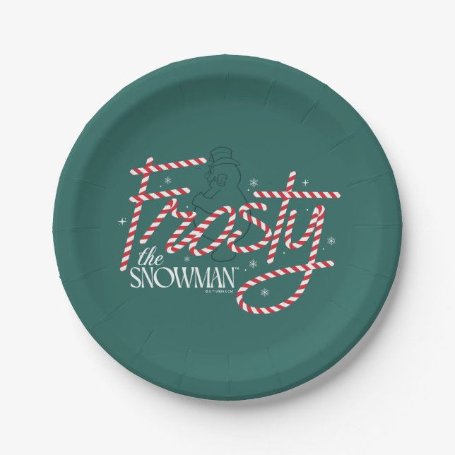 Plato De Papel Frosty el logo de Snowman Candy Cane (Anverso)