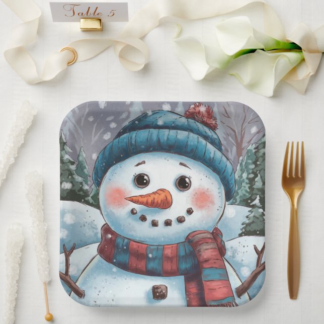 Plato De Papel Frosty el papel de muñeco de nieve (Boda)