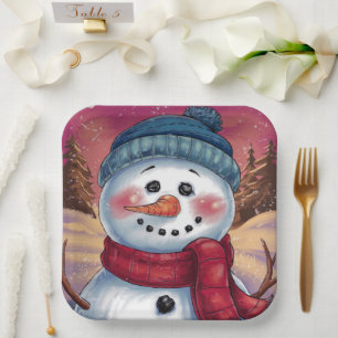 Plato De Papel Frosty el papel de muñeco de nieve
