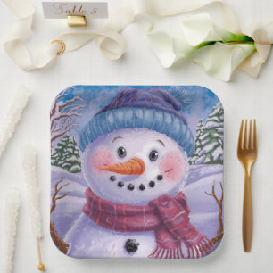 Plato De Papel Frosty el papel de muñeco de nieve