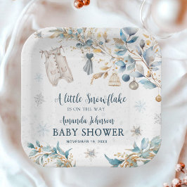 Plato De Papel Frosty Little Snowflake Clothesline Baby Shower