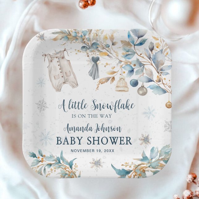 Plato De Papel Frosty Little Snowflake Clothesline Baby Shower (Subido por el creador)