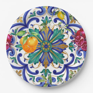 Plato De Papel fruta de limón mosaico mediterráneo