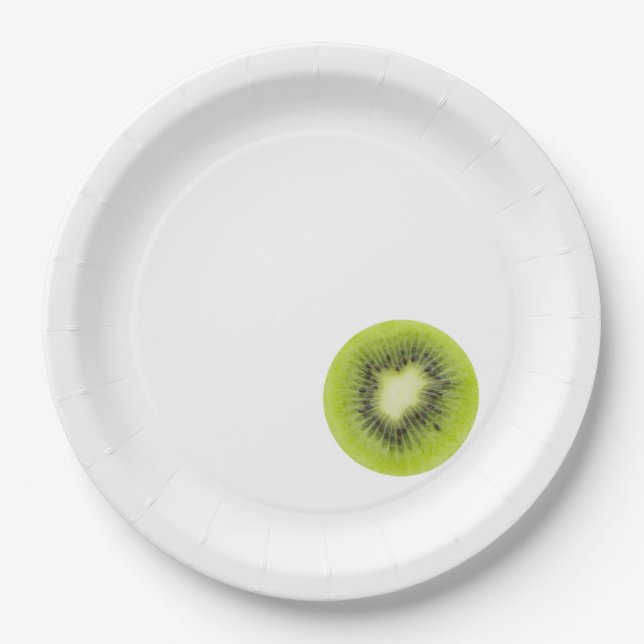 Plato De Papel Fruta kiwi fresca. Secador redondo aislado (Anverso)