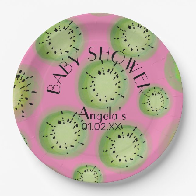Plato De Papel Fruta moderna de Kiwi - Baby Shower acuarela (Anverso)