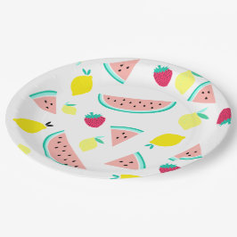 Plato De Papel frutas alegres y coloridas del verano