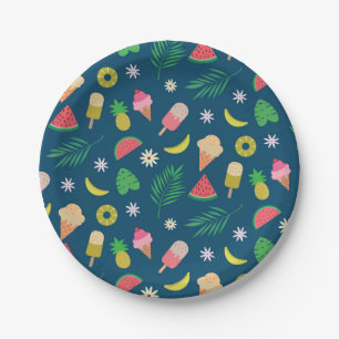 Plato De Papel Frutas de verano y patrón de helado