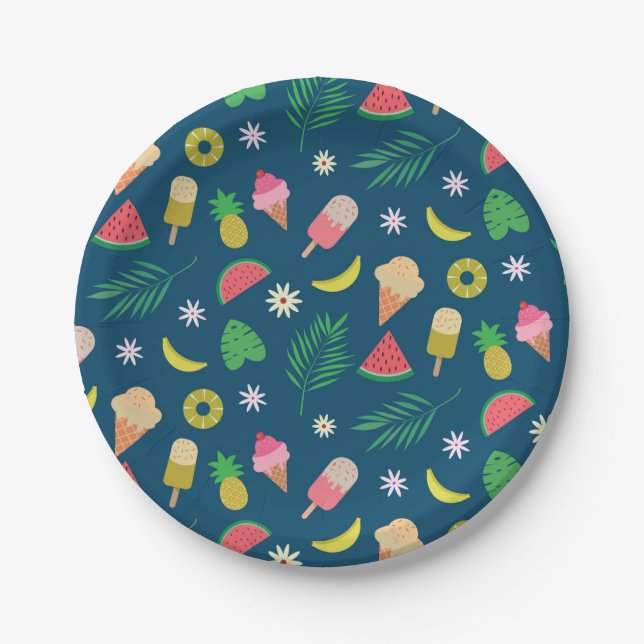 Plato De Papel Frutas de verano y patrón de helado (Anverso)