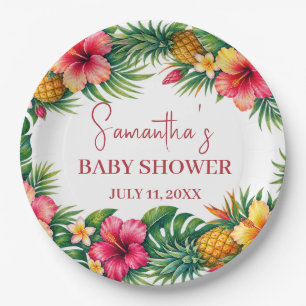 Plato De Papel Frutas Tropicales Piña Baby Shower Hawaiano