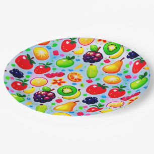 Plato De Papel Frutas Tropicales Vibrantes