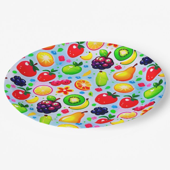 Plato De Papel Frutas Tropicales Vibrantes (Angular)