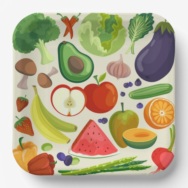 Plato De Papel Frutas Verduras (Anverso)