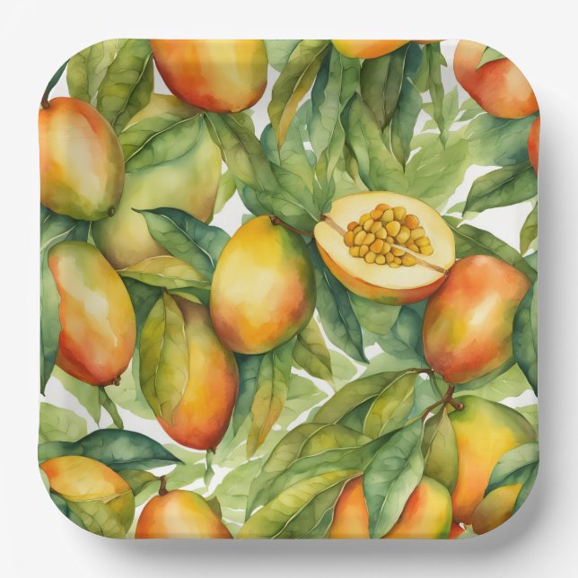 Plato De Papel Frutas y hojas de mango  (Anverso)